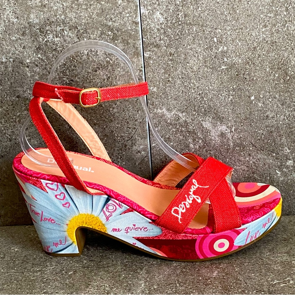 Desigual Red and Multicolor Platform Sandals